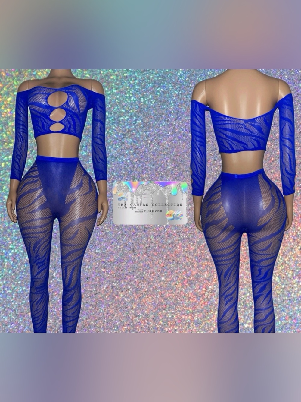 EXOTIC DANCEWEAR: Royal Blue Sheer Two-Piece Set & matching pasties